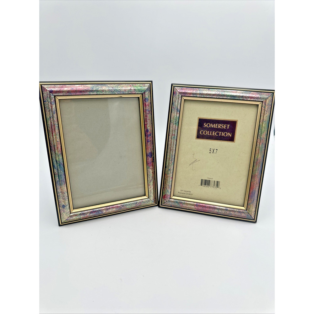 2 Vintage Somerset Collection 5x7 Picture Frames Pink Green Gold